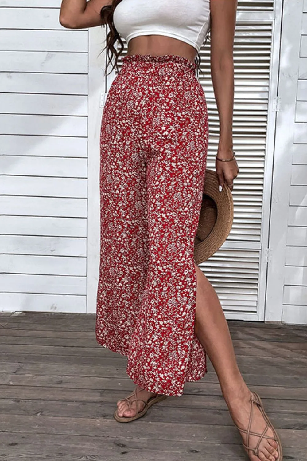 🌸 Ditsy Floral Slit Paperbag Waist Wide Leg Pants 🌸