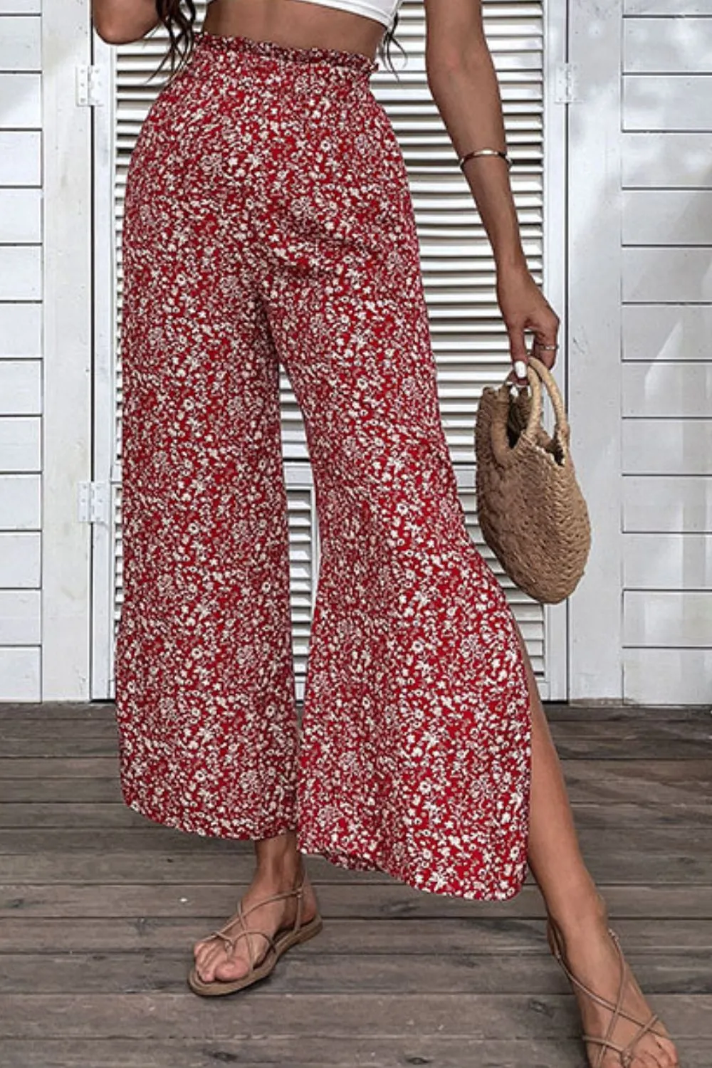 🌸 Ditsy Floral Slit Paperbag Waist Wide Leg Pants 🌸