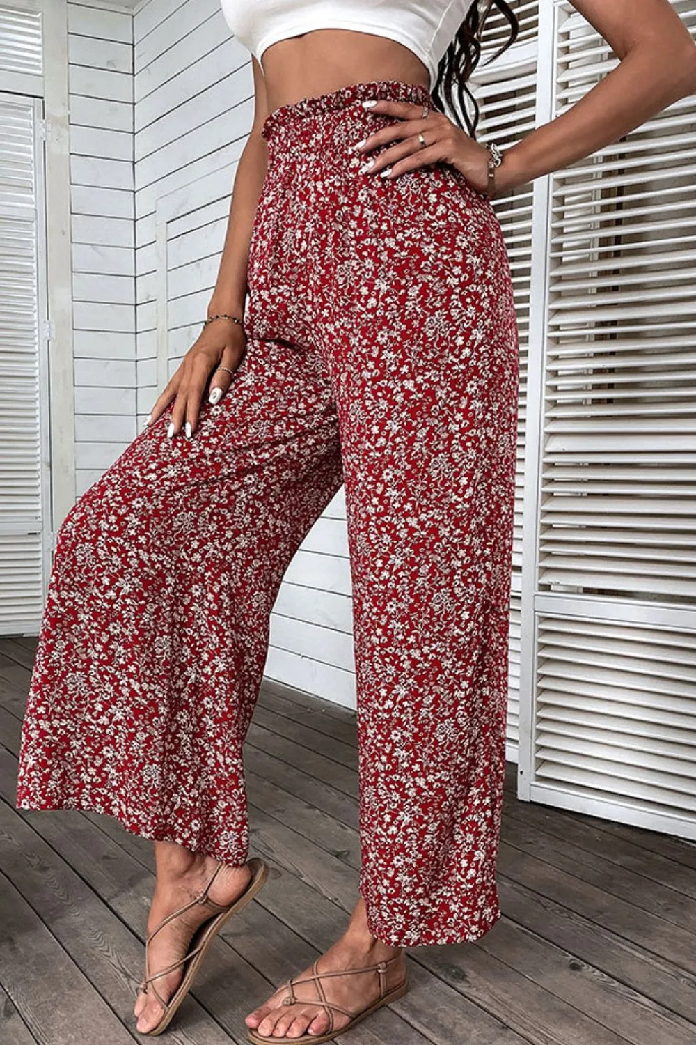 🌸 Ditsy Floral Slit Paperbag Waist Wide Leg Pants 🌸