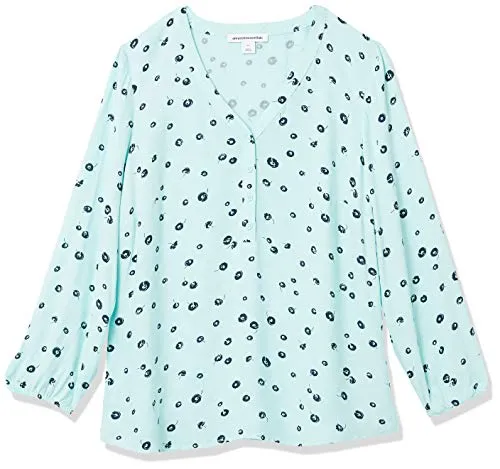 Amazon Essentials Women's 3/4 Sleeve Button Popover Shirt, Aqua Blue Poppy, X-Small