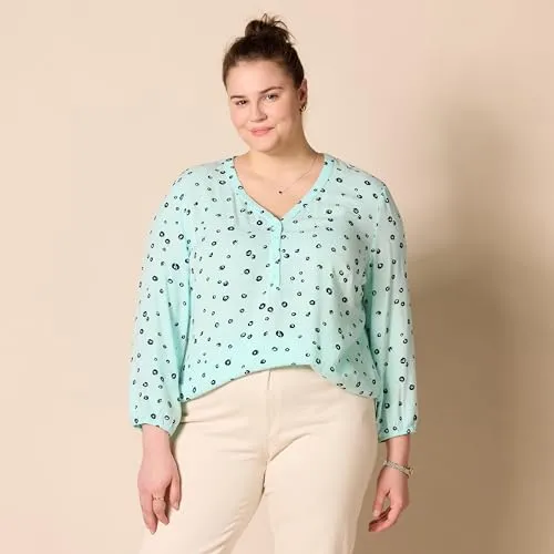 Amazon Essentials Women's 3/4 Sleeve Button Popover Shirt, Aqua Blue Poppy, X-Small