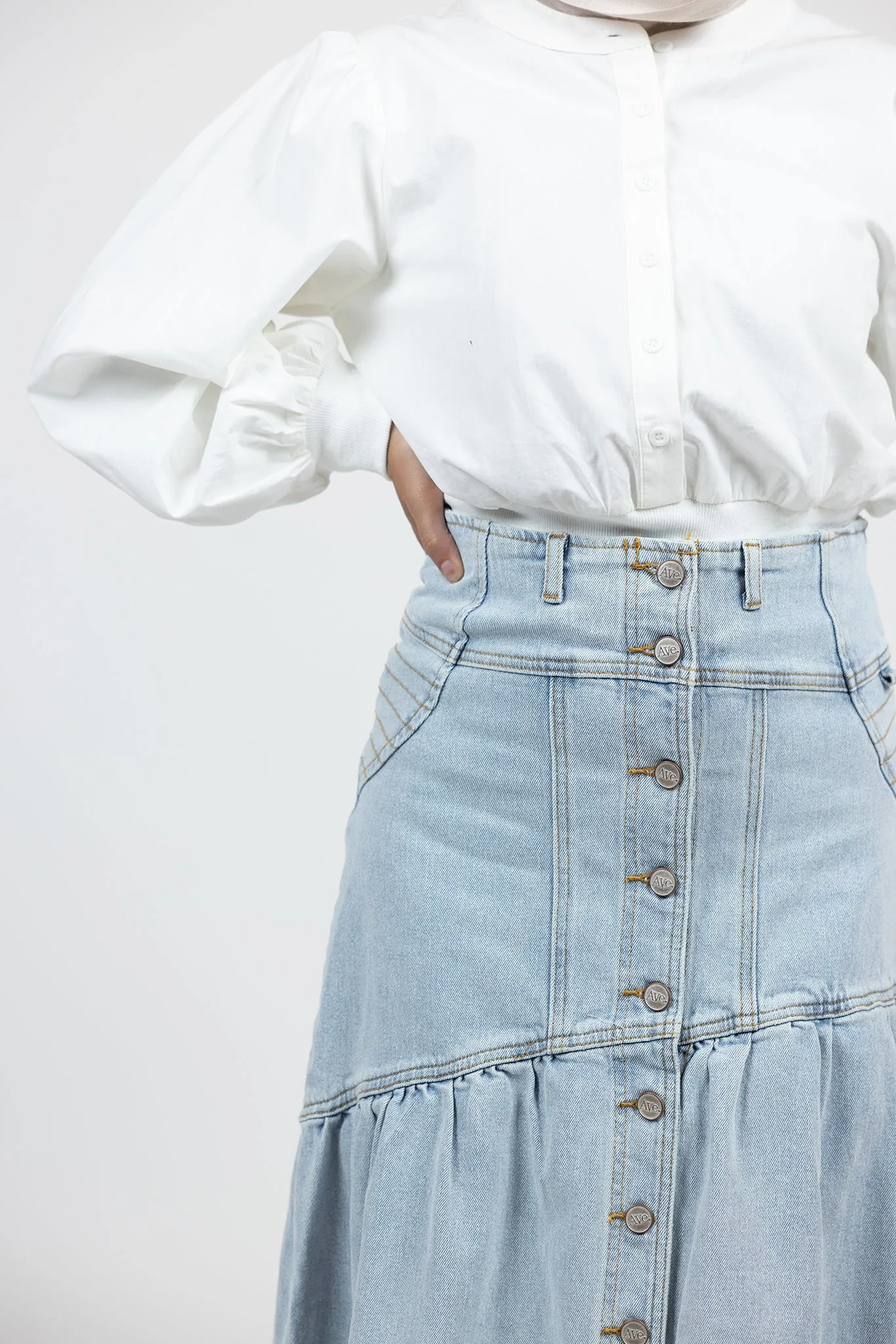 AVE Denim Button Down Skirt