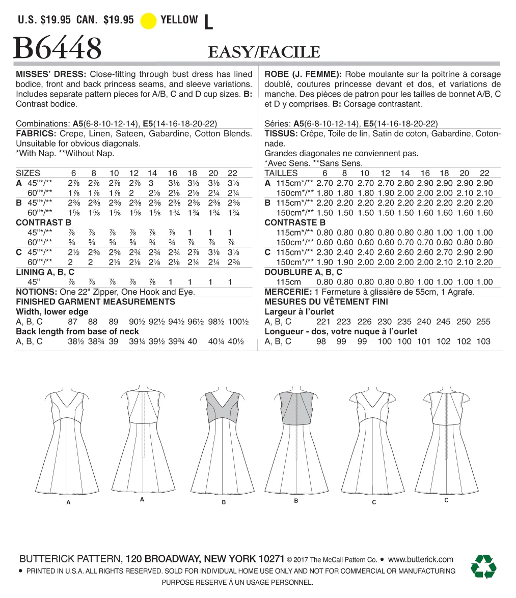 B6448 Misses' Fit-and-Flare, Empire-Waist Dresses