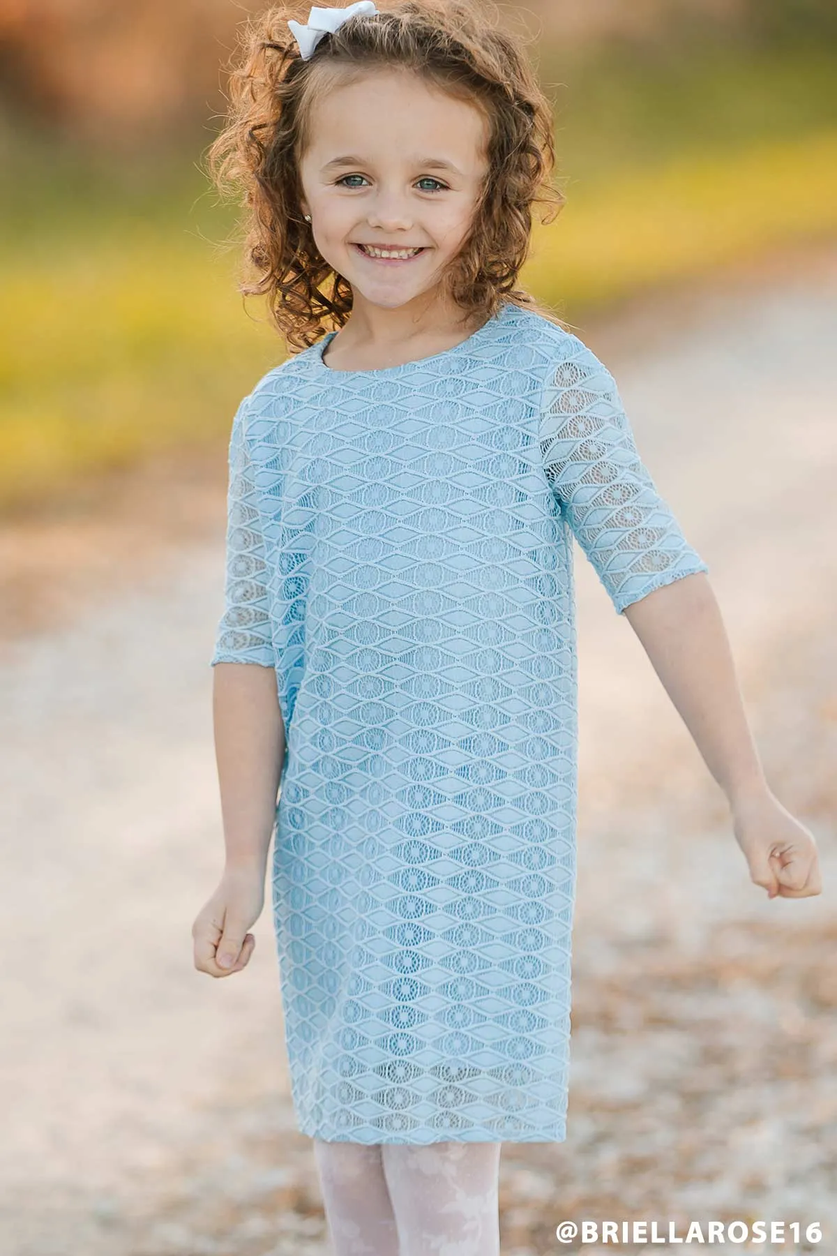 Baby Blue Stretchy Lace Cute Sleeved Summer Party Shift Dress - Girls