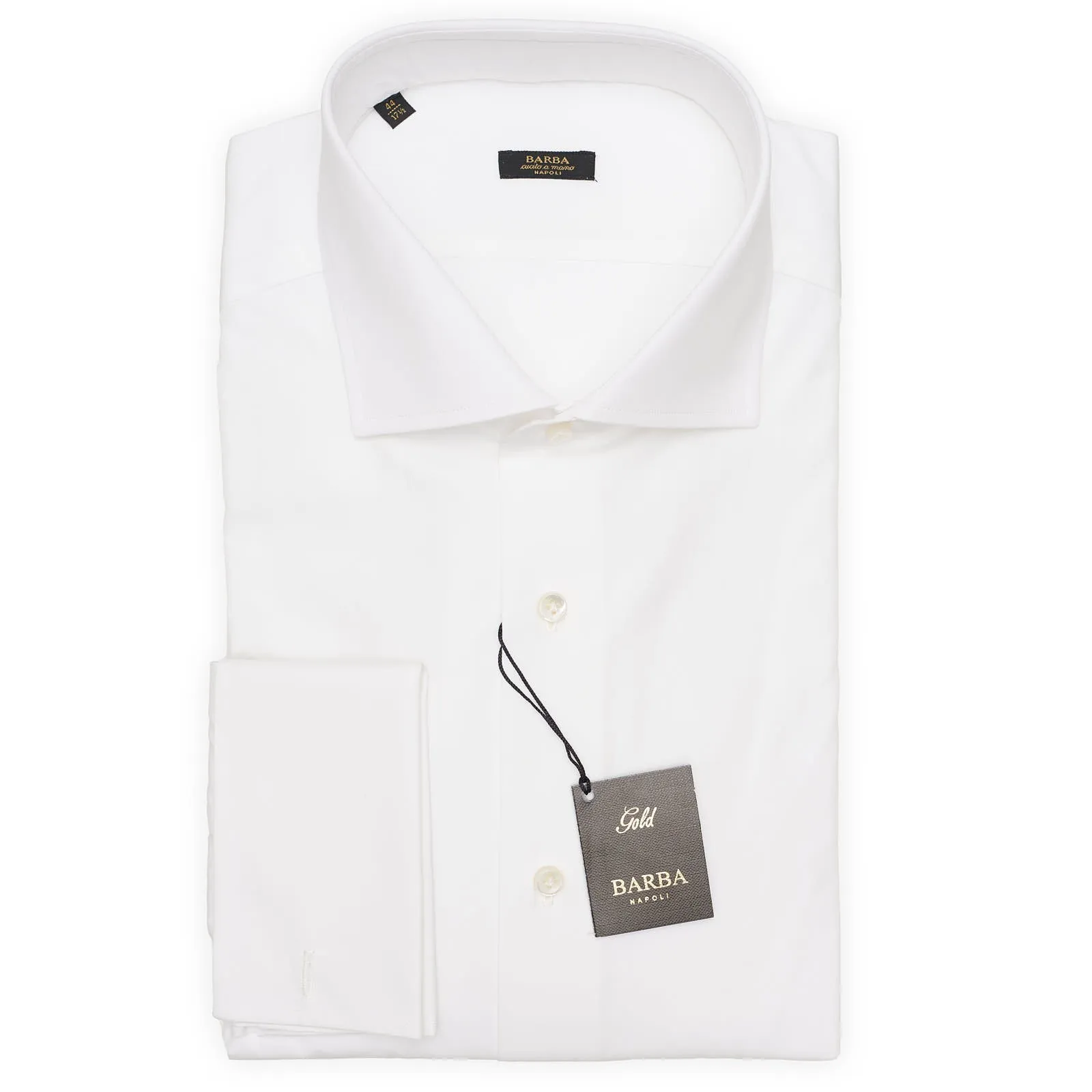 BARBA Napoli Handmade White Cotton French Cuff Dress Shirt EU 44 NEW US 17.5