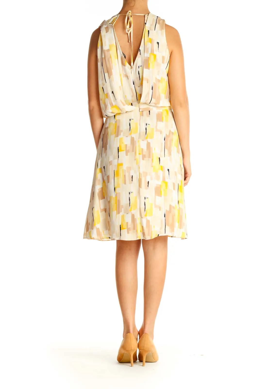 Beige Printed Retro Fit & Flare Dress