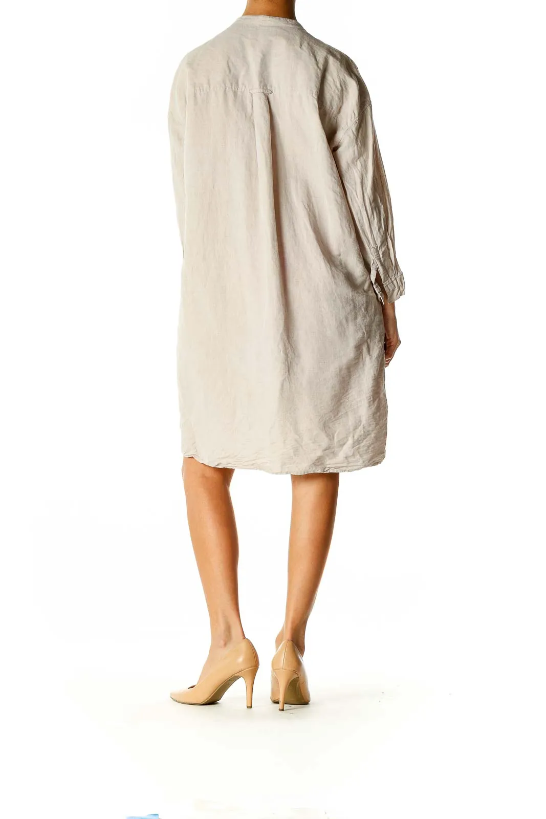 Beige Solid Retro Shift Dress