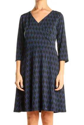 Black Blue Printed Chic Fit & Flare Dress