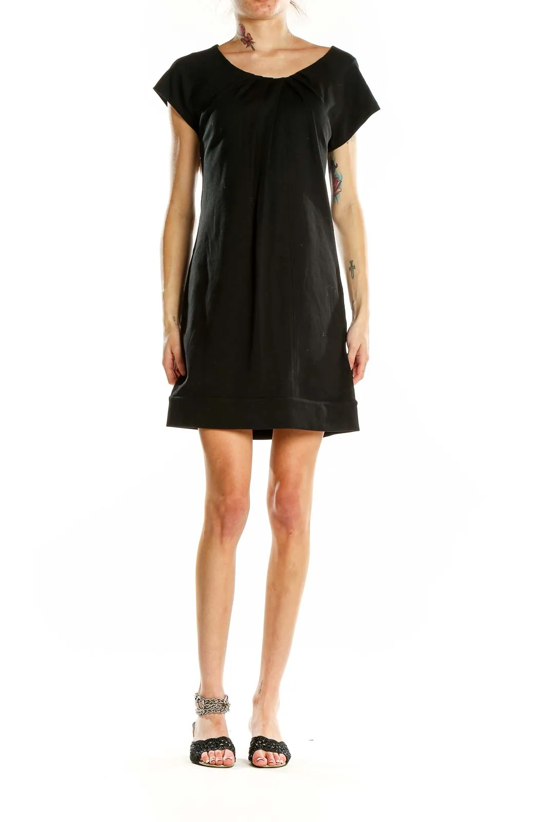 Black Cap Sleeve Shift Dress