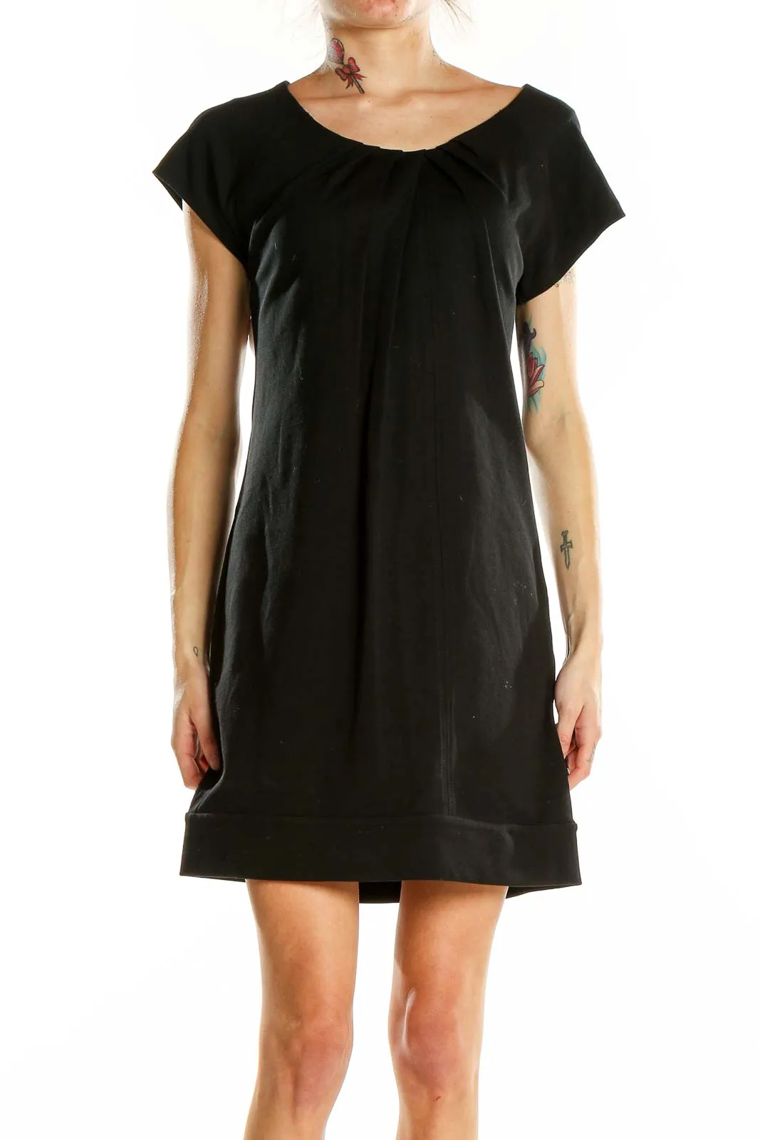 Black Cap Sleeve Shift Dress