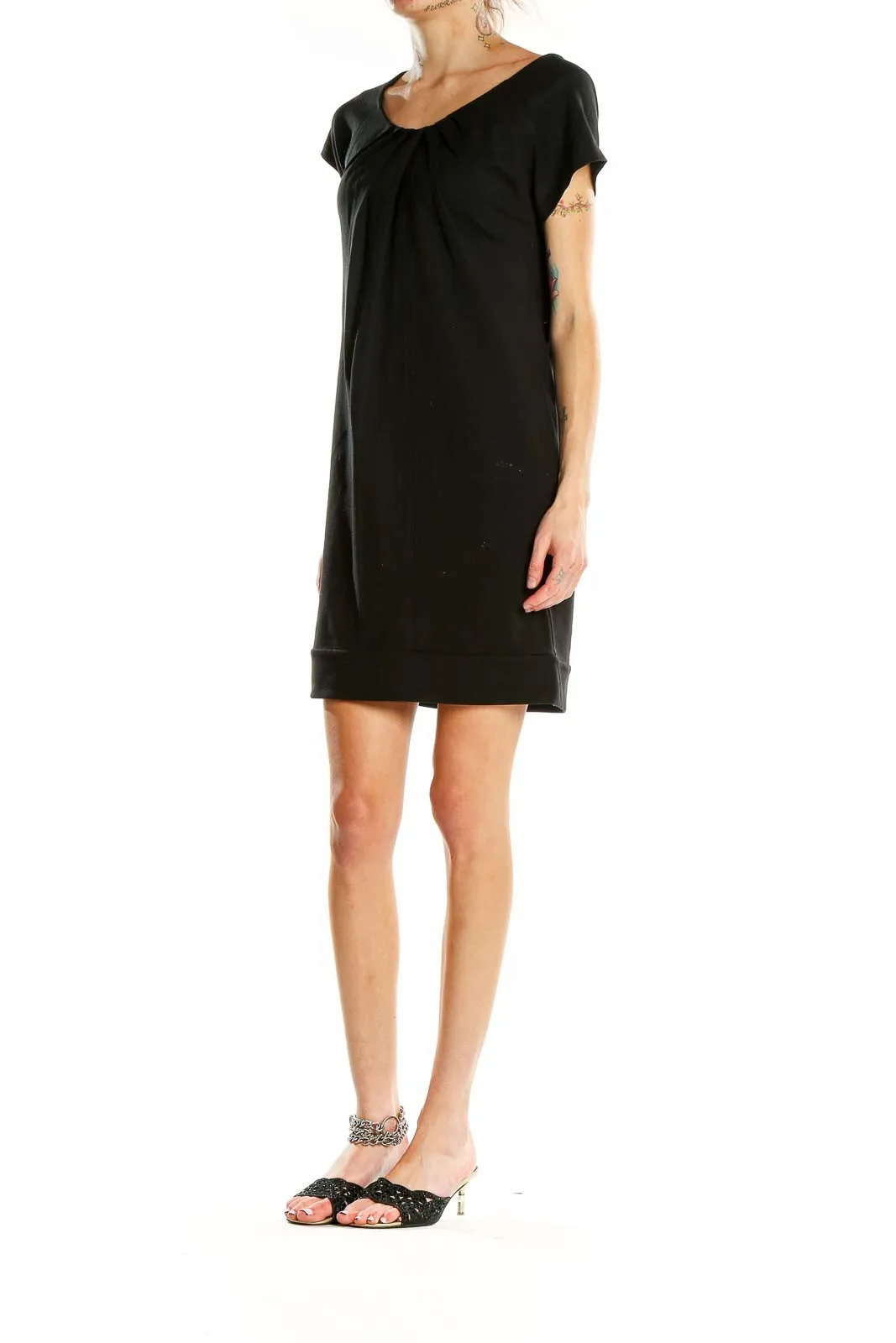 Black Cap Sleeve Shift Dress