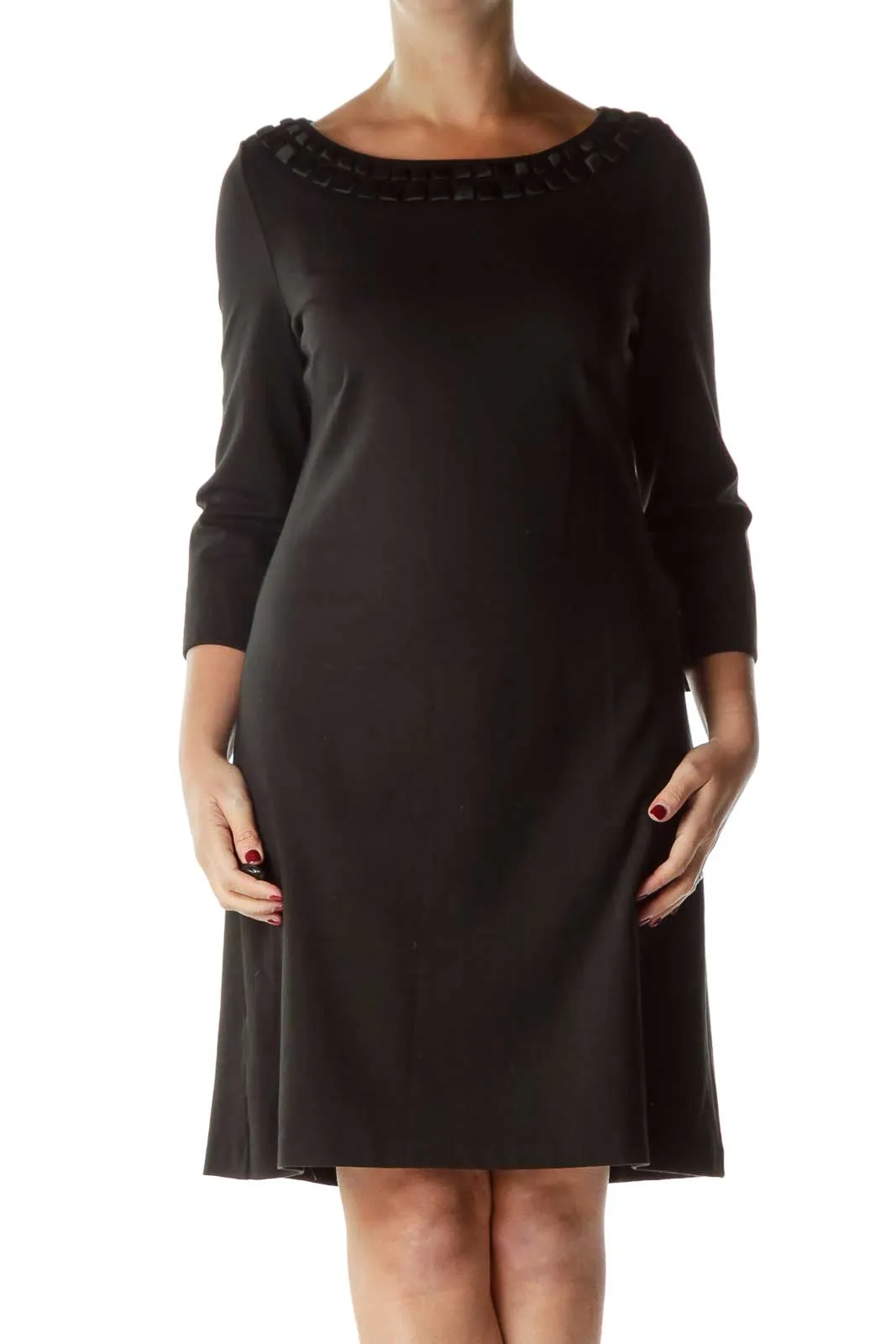 Black Long Sleeve Shift with Neckline Detail