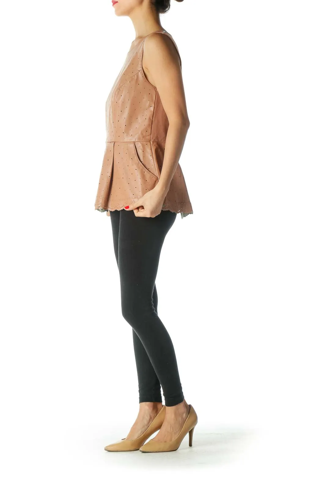 Brown Faux Leather Peplum Top