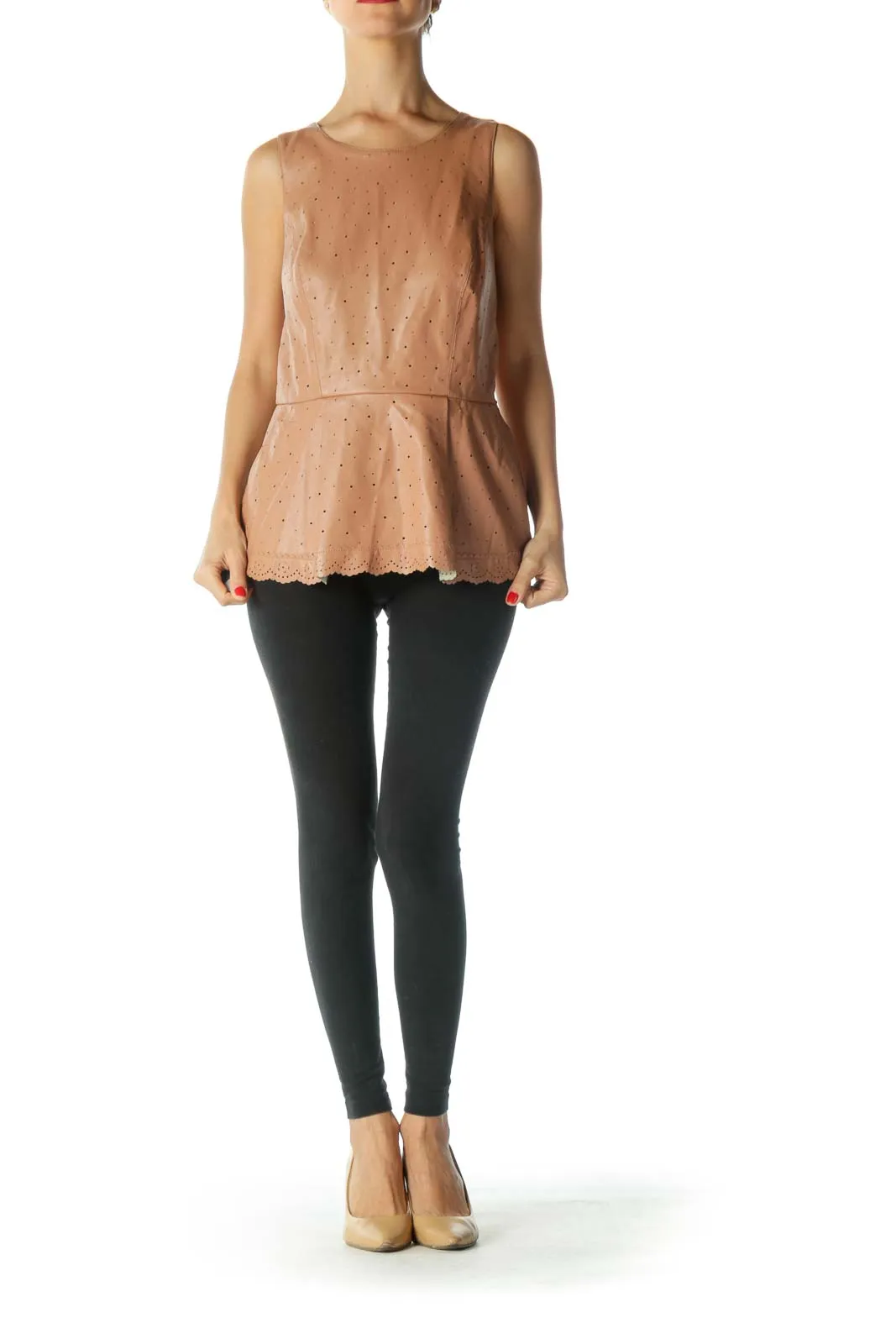 Brown Faux Leather Peplum Top