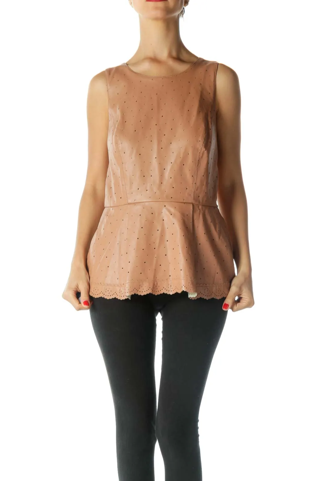 Brown Faux Leather Peplum Top