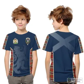 Buchanan Old Dress Tartan Kid T-Shirt with Family Crest and Lion Rampant Vibes Sport Style