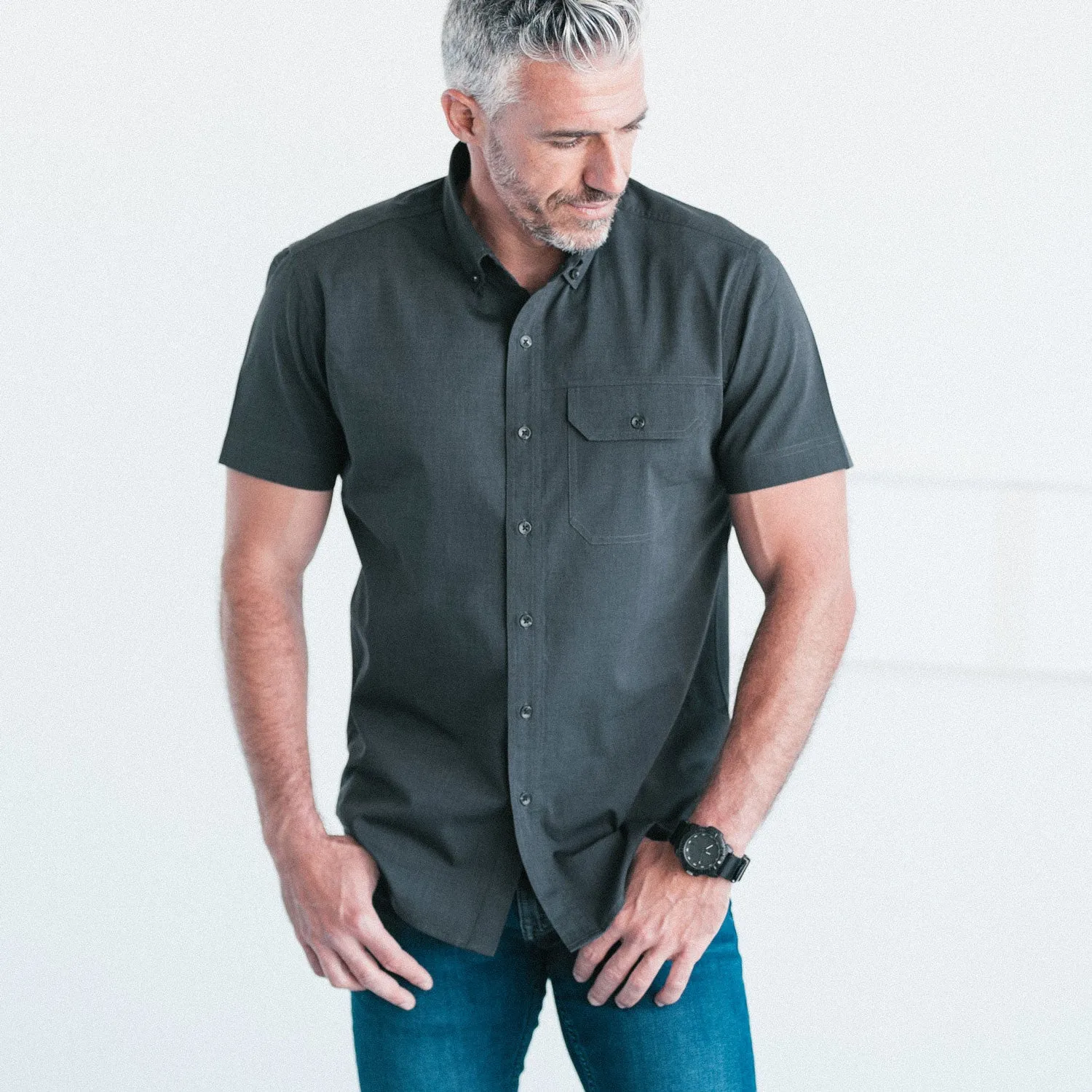 Builder Short Sleeve Casual Shirt – Asphalt Gray Cotton End-on-end