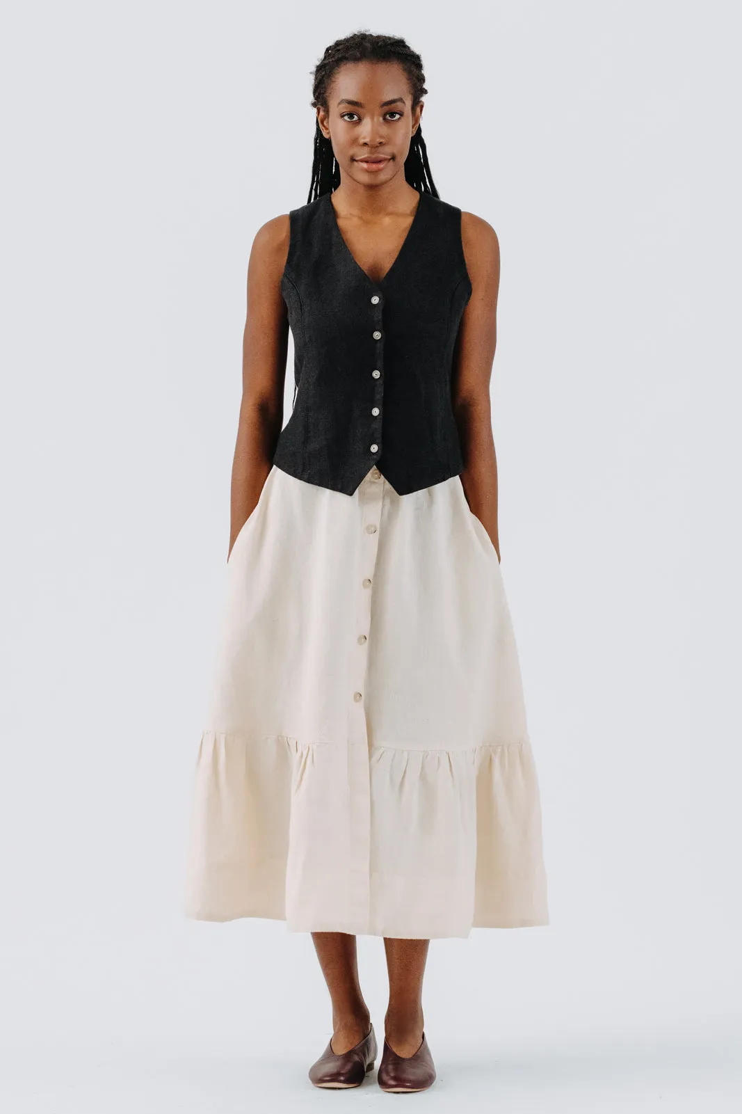 Button Down Skirt, Hemp, Milky White