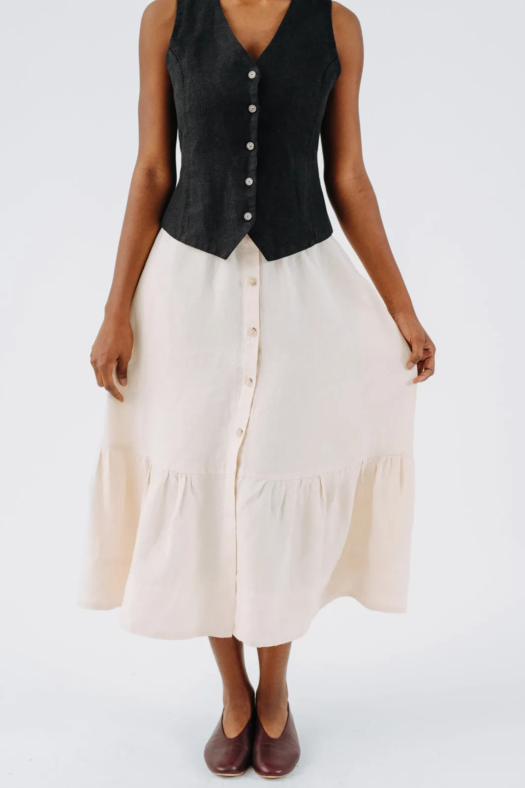 Button Down Skirt, Hemp, Milky White