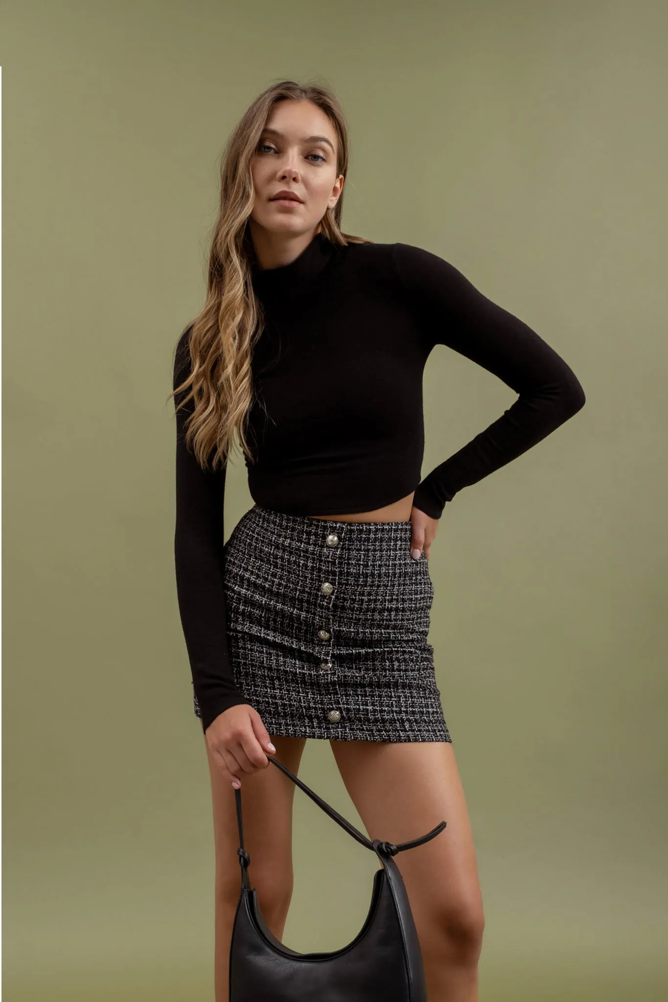 BUTTON DOWN TWEED MINI SKIRT