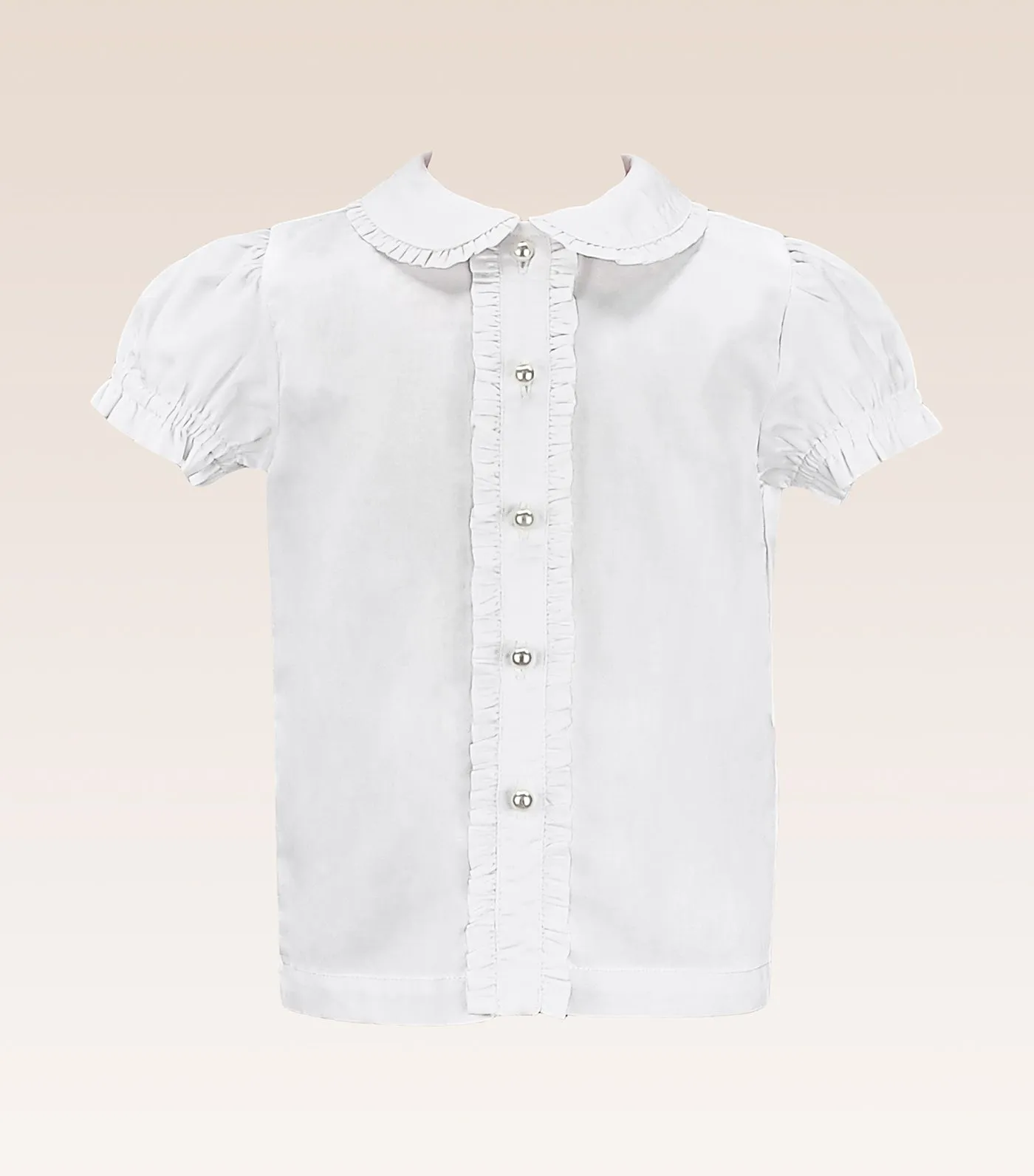 Carren Girls Ivory Collar with Ruffle Button Down Placket with Pearl Button Detail Blouse