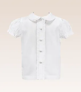 Carren Girls Ivory Collar with Ruffle Button Down Placket with Pearl Button Detail Blouse