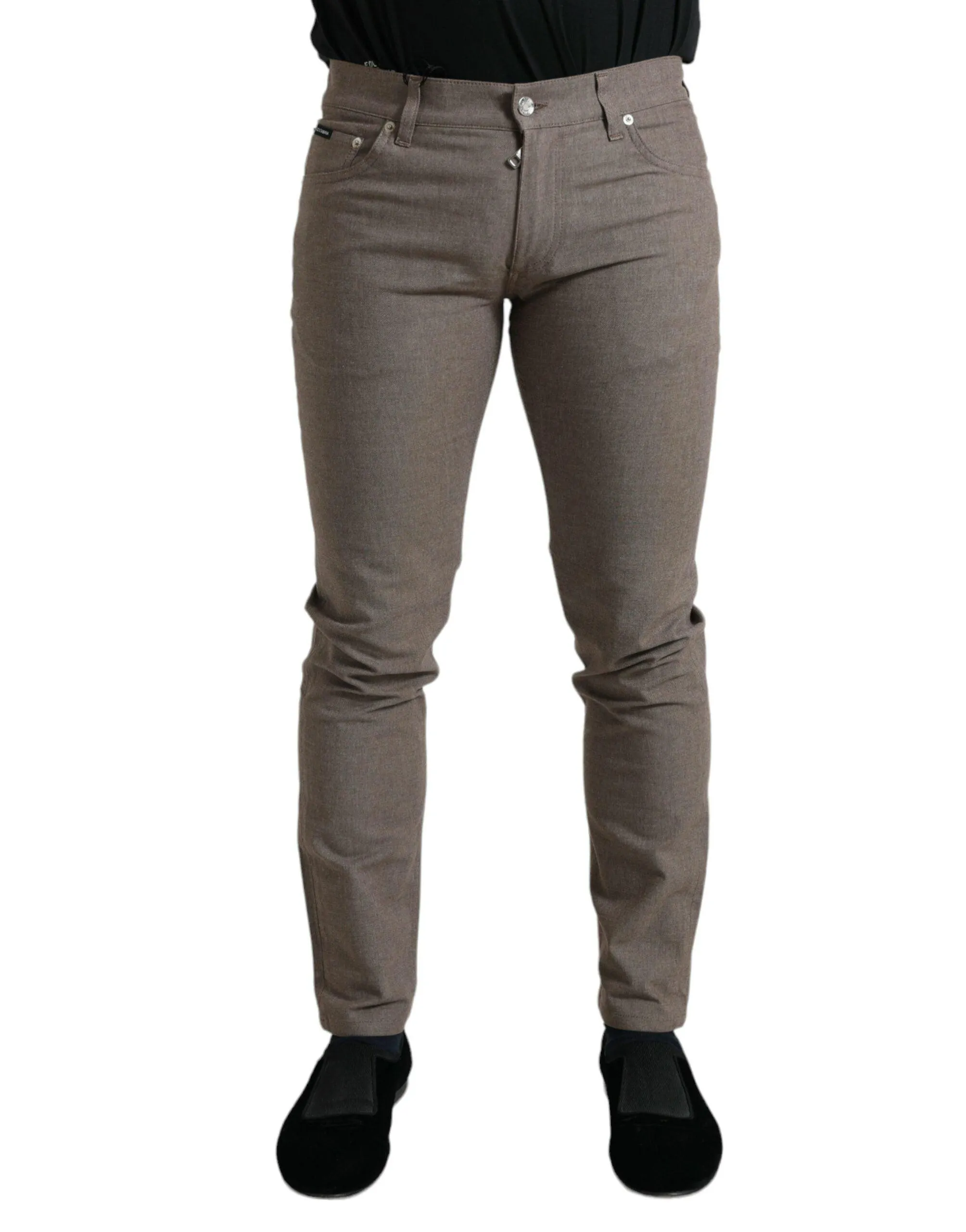 Dolce & Gabbana Brown Cotton Stretch Skinny Men Pants