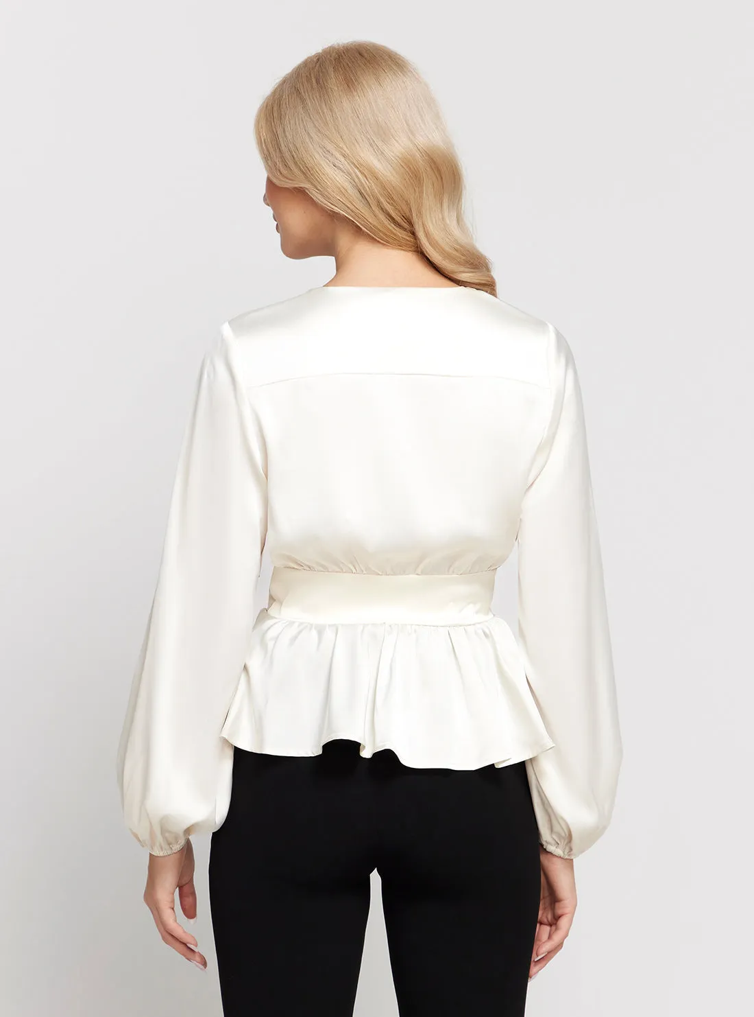 Eco White Juley Long Sleeve Front Tie Top