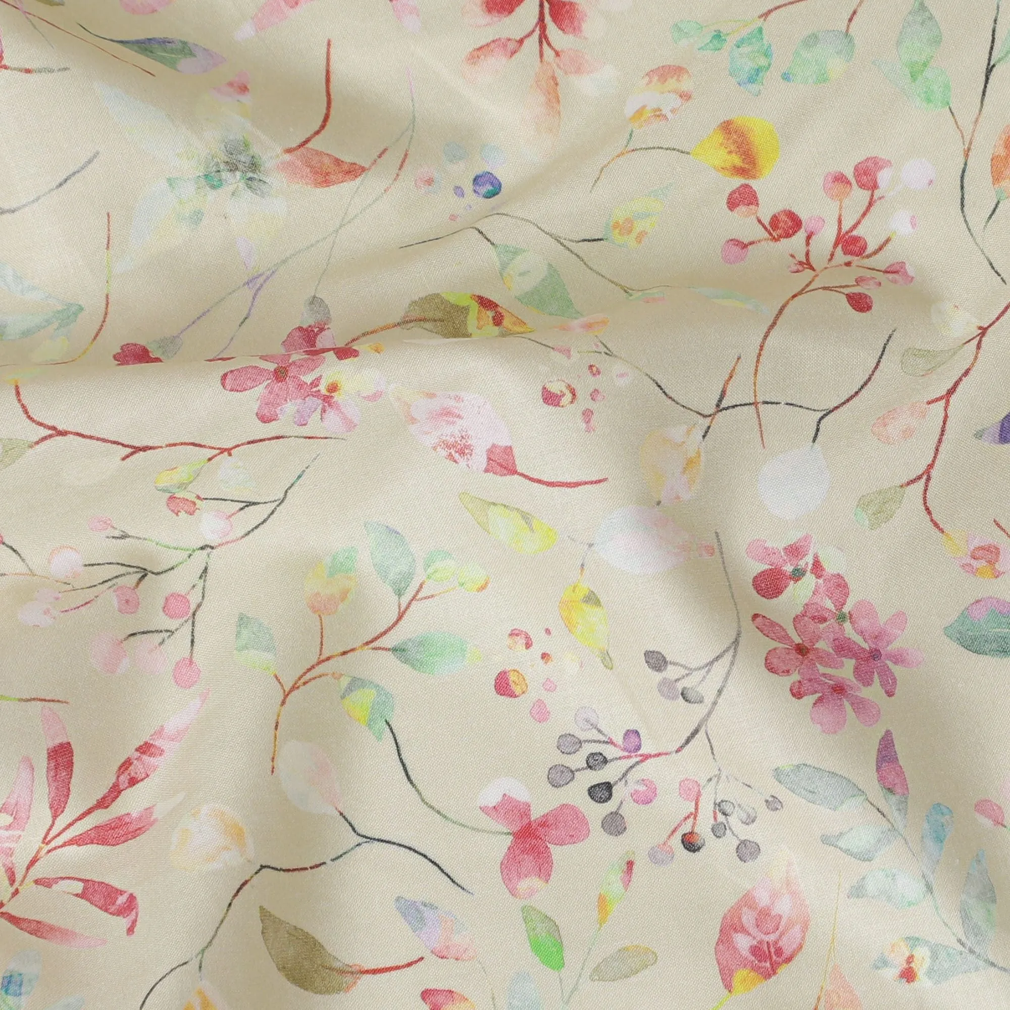 Enchanted Garden Cotton Voile Fabric - 110cm Wide, Delicate Floral Print from India-D18533