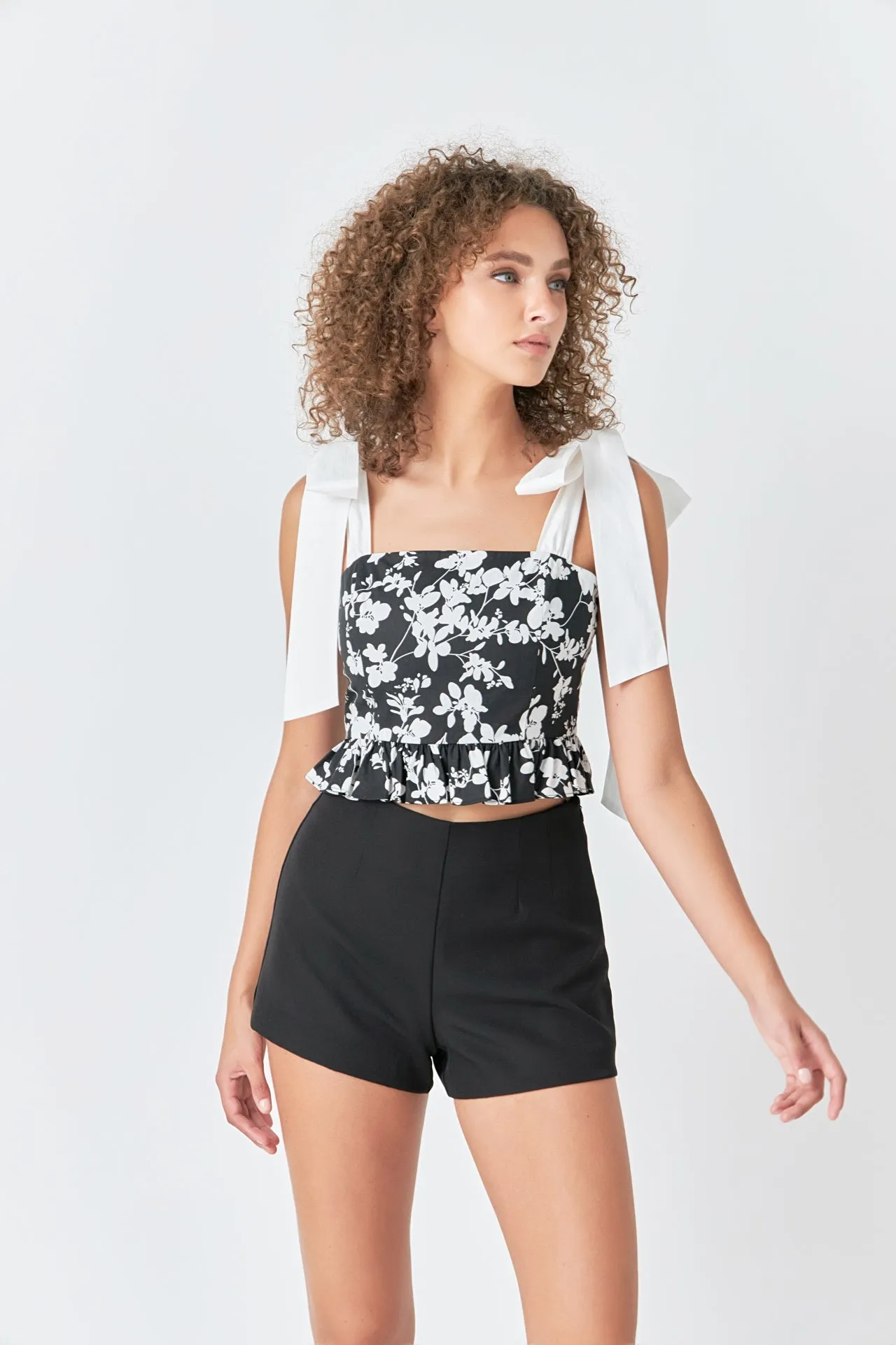 Endless Rose - Contrast Bow Strap Printed Top