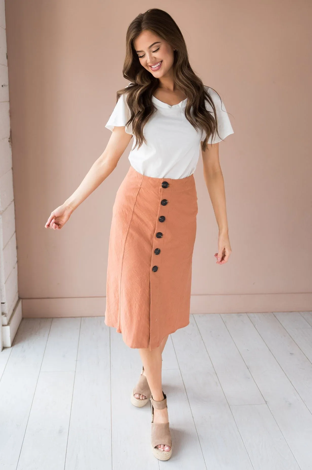 Fall Breeze Modest Button Down Skirt