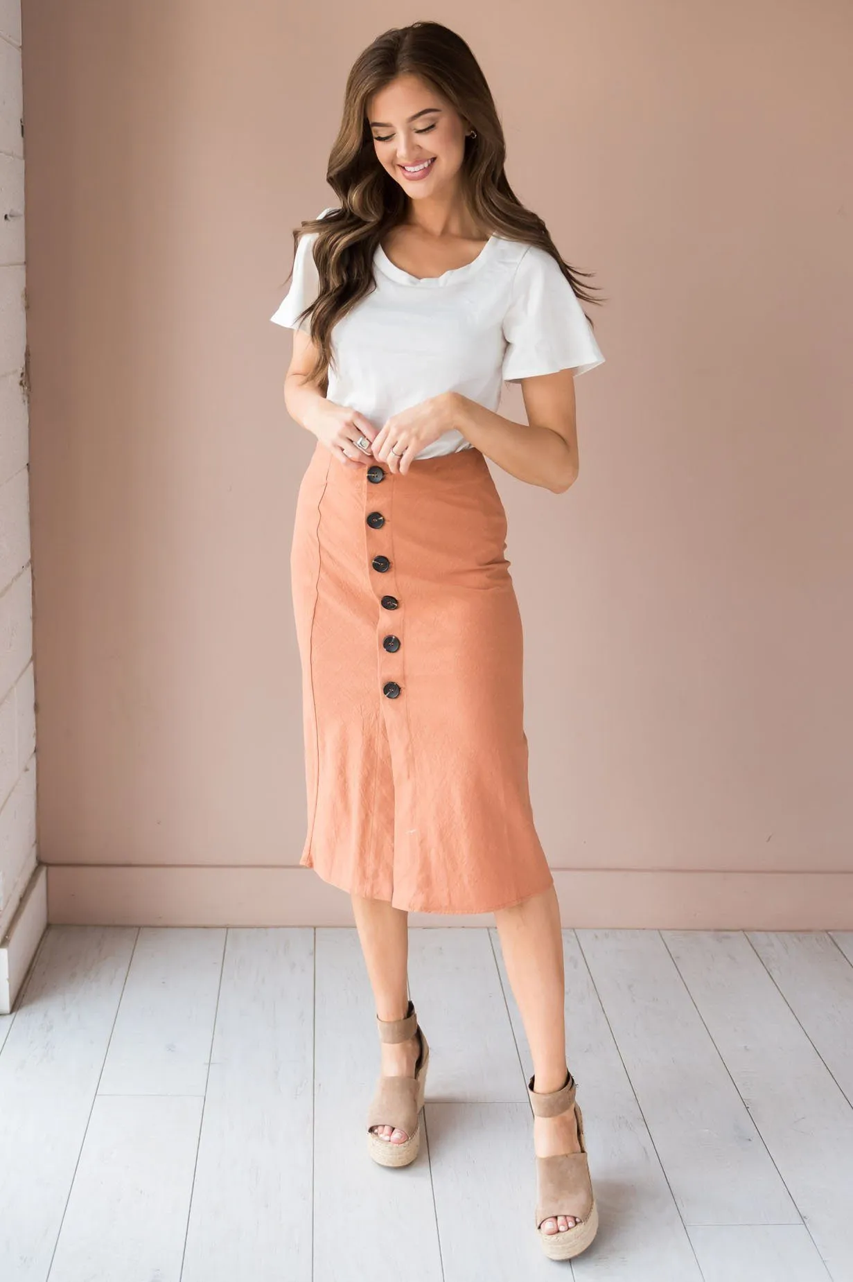 Fall Breeze Modest Button Down Skirt