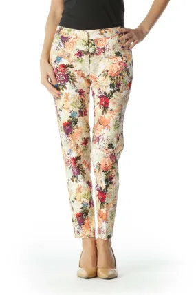 Floral Ankle-Crop Skinny Pants