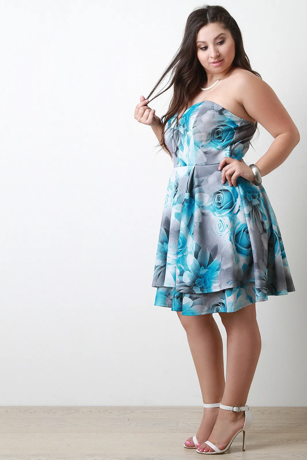 Floral Strapless Sweetheart Fit And Flare Dress