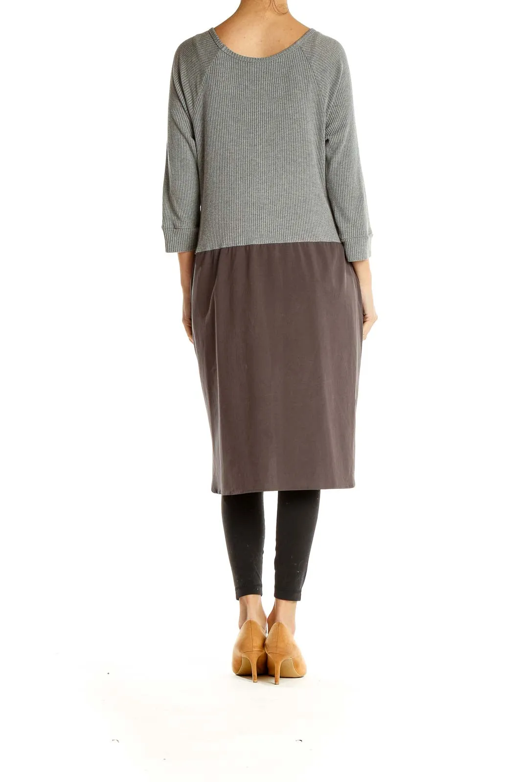 Gray Brown Colorblock Knit Shift Dress