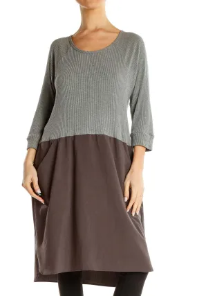 Gray Brown Colorblock Knit Shift Dress