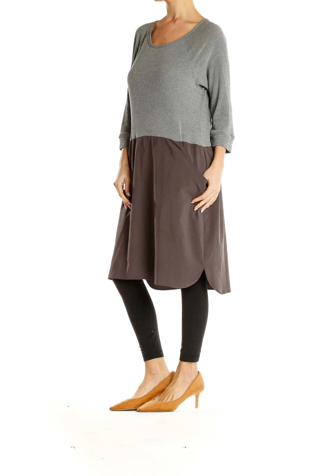 Gray Brown Colorblock Knit Shift Dress