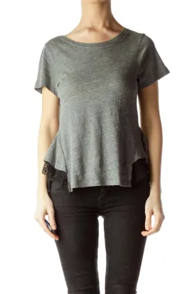 Gray Peplum Lace Trim T-Shirt