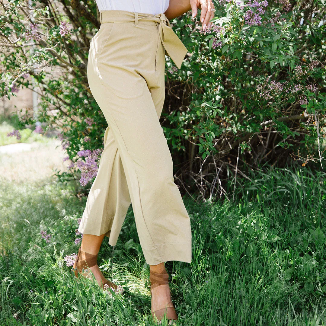 Heather Khaki Bow Belt Pants