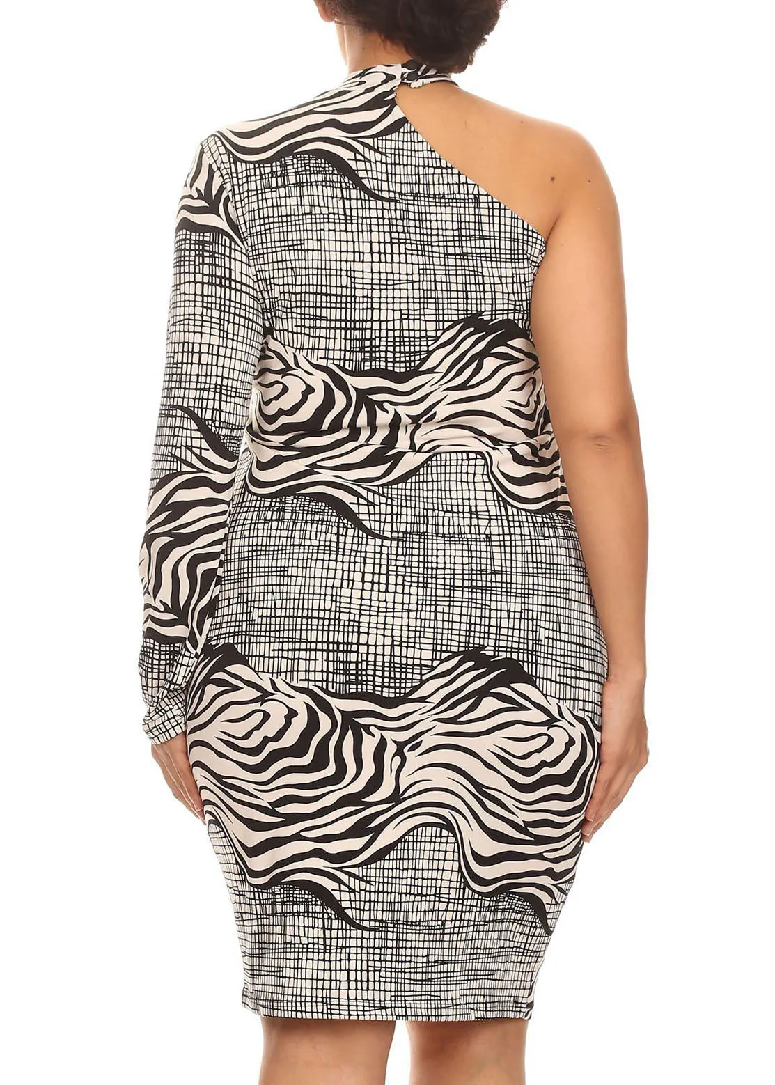 Hi Curvy Plus Size Women Zebra Print One Sleeve Mini Dress