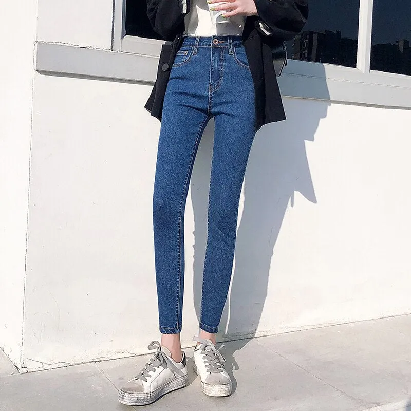 Joskaa Gray Jeans Woman High Waist Women Skinny Fashion Korean Washed Coated Denim Pencil Pants Stretch Jean Black Fashion 2024 New