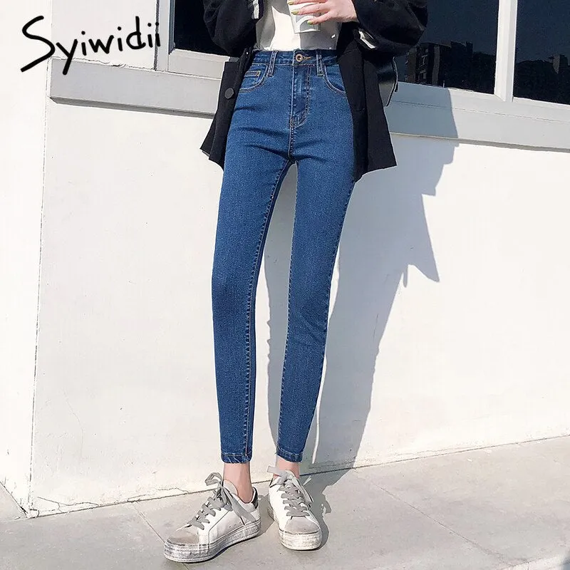 Joskaa Gray Jeans Woman High Waist Women Skinny Fashion Korean Washed Coated Denim Pencil Pants Stretch Jean Black Fashion 2024 New