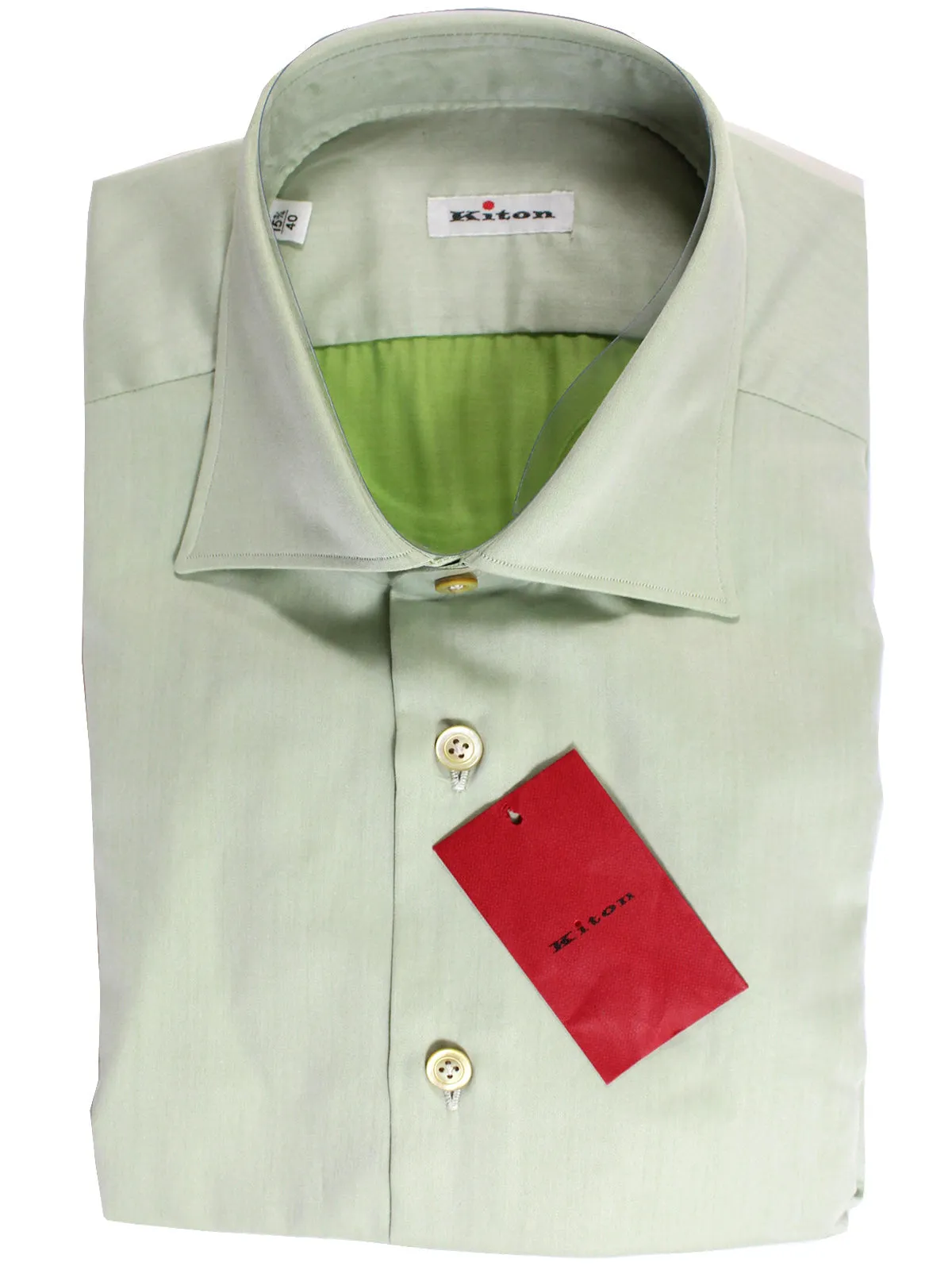 Kiton Dress Shirt Light Green Spread Collar 39 - 15 1/2 REDUCED - SALE