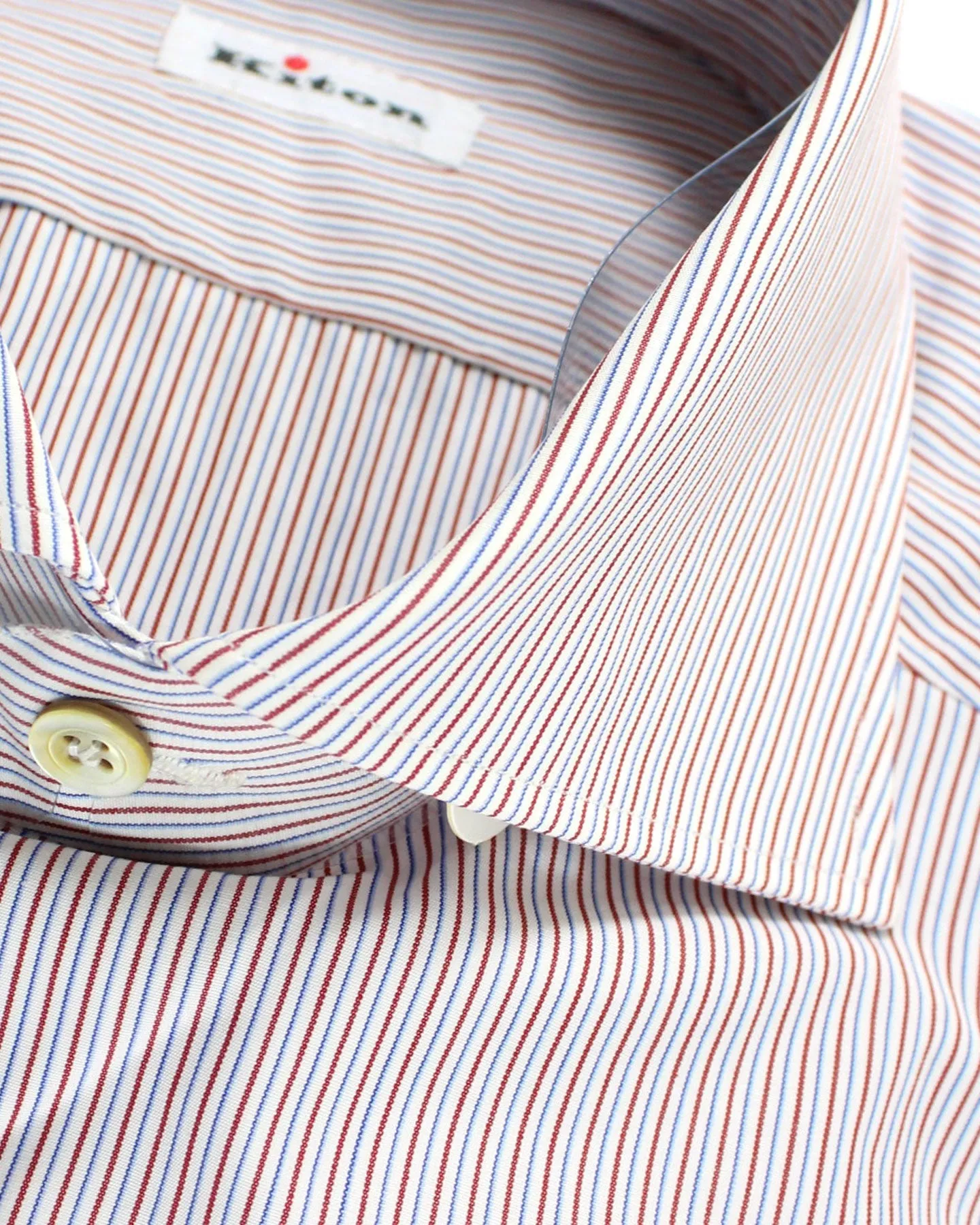 Kiton Shirt White Burgundy Blue Stripes 41 - 16 SALE