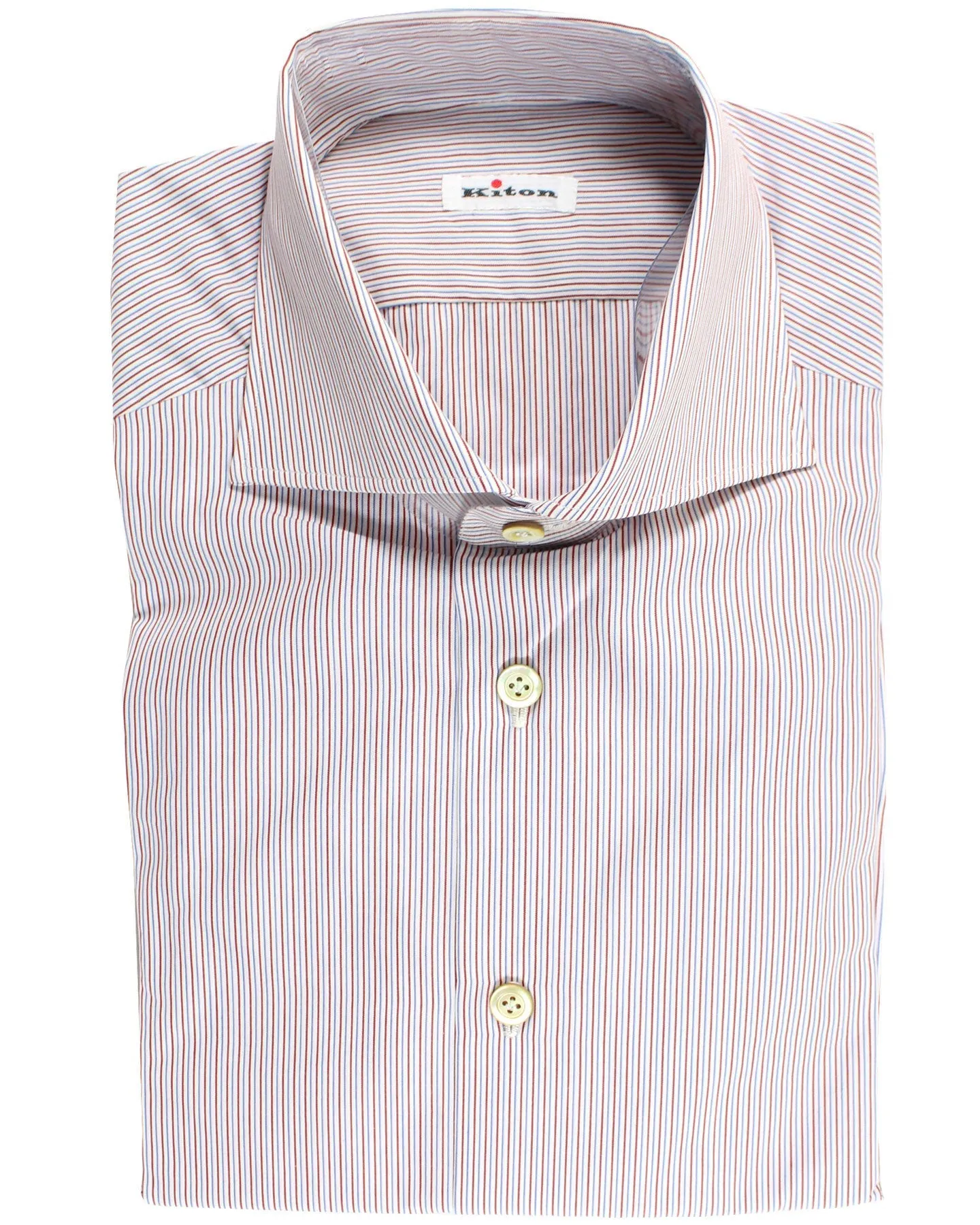 Kiton Shirt White Burgundy Blue Stripes 41 - 16 SALE