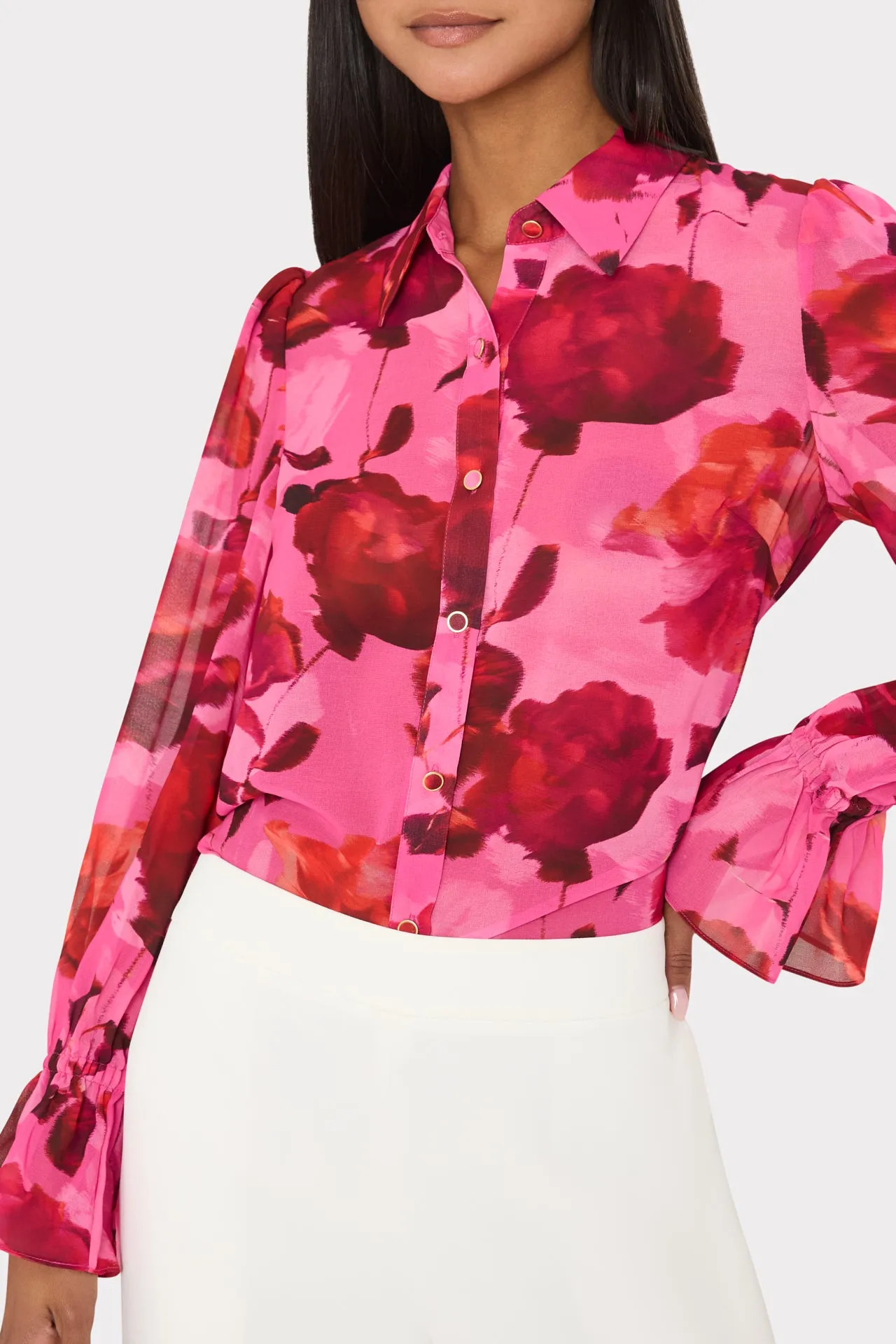 Lacey Blurred Blossom Printed Blouse