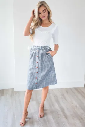 Light Denim & Tan Striped Button Down Skirt