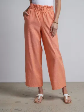 Linen Blend High Rise Paperbag Pant