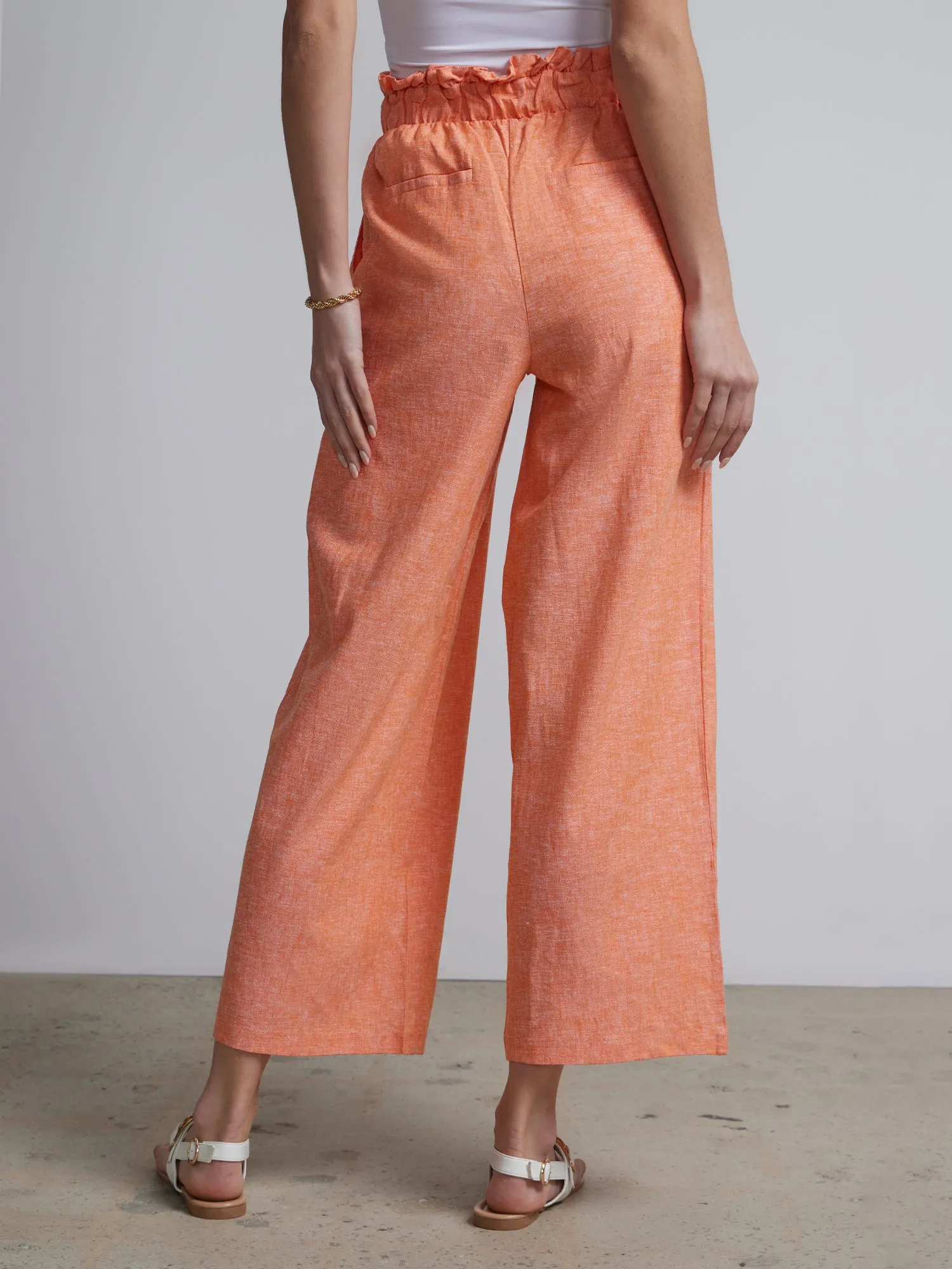 Linen Blend High Rise Paperbag Pant