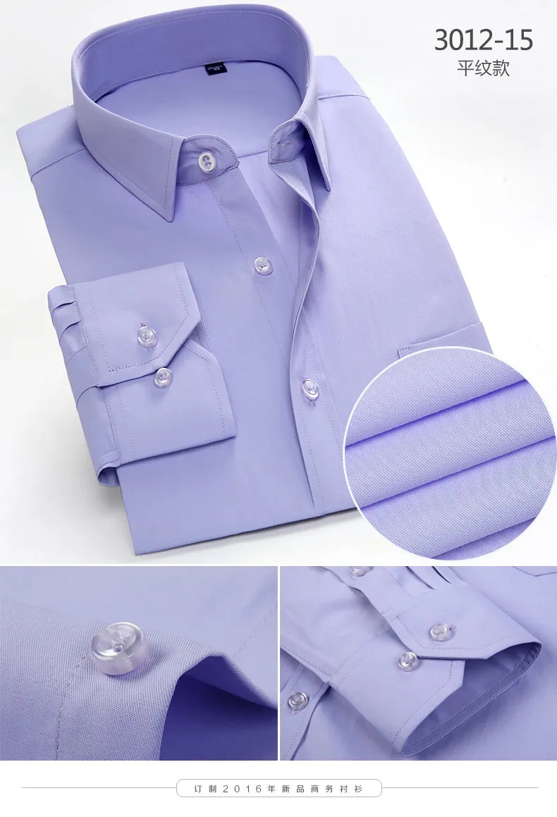 Mens Dress Shirt Long Sleeve Casual Pure Color Business Stand Collar